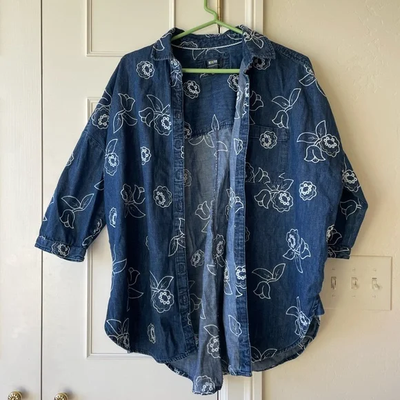 Anthropologie Maeve Oversized Embroidered Shirt size XS/S - Picture 6 of 8